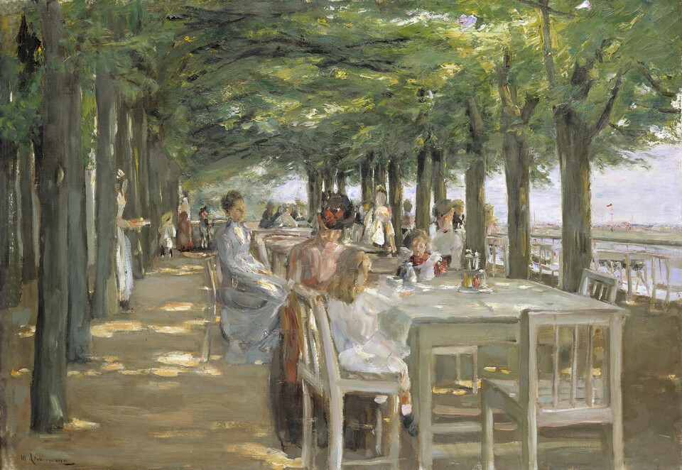 Max Liebermann, Die Terrasse des Hotel Louis C. Jacob in Nienstedten an der Elbe, 1902, Öl auf Leinwand,70 x 100 cm © Hamburger Kunsthalle / bpk Foto: Elke Walford
