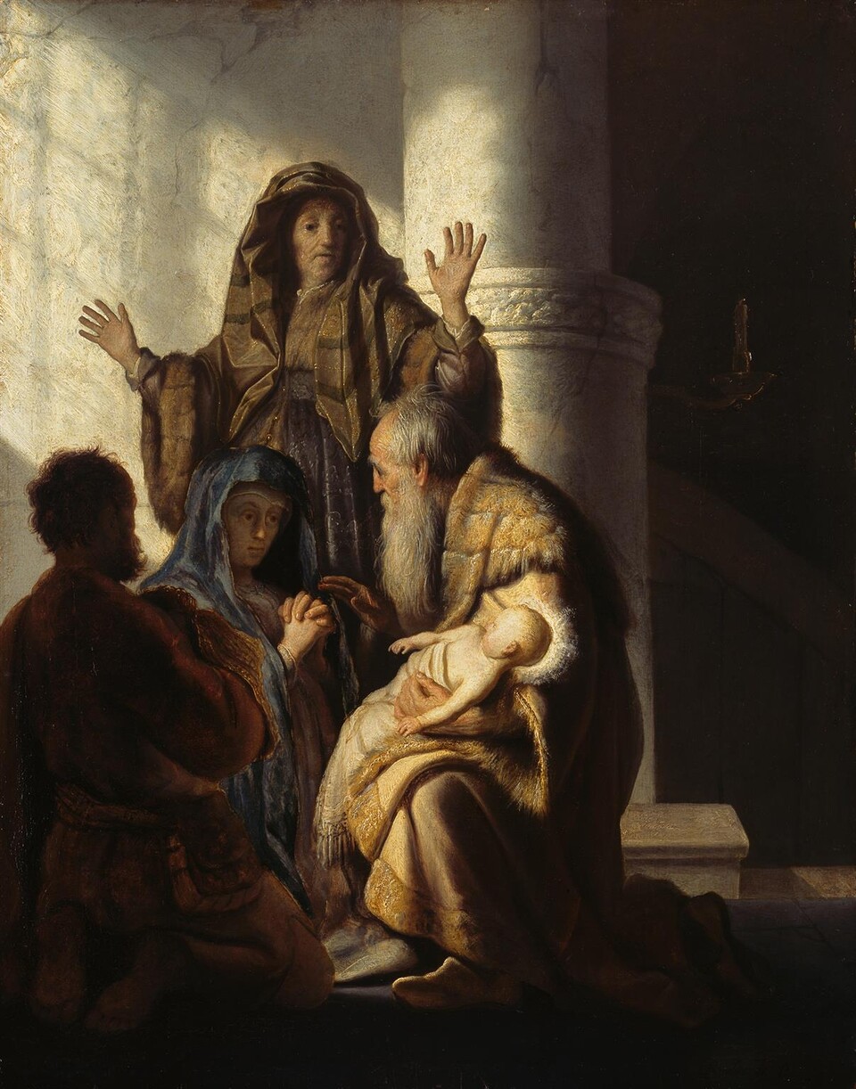 Rembrandt Harmensz. van Rijn (1606 - 1669) Simeon und Hanna im Tempel, 1627 Öl auf Eichenholz 55,5 cm x 44 cm Hamburger Kunsthalle / bpk Foto: Elke Walford