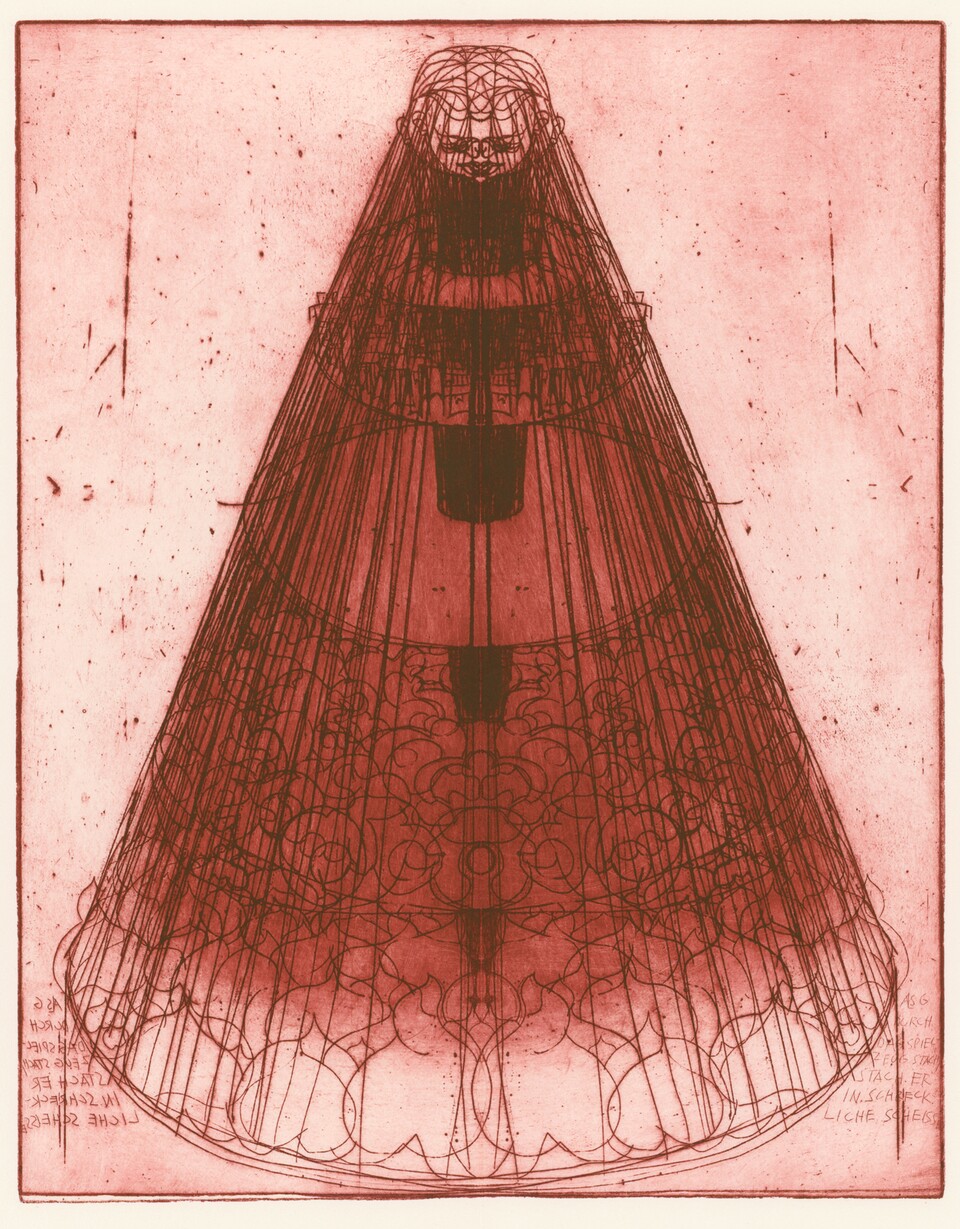 Dieter Roth (1930 - 1998) Als G durch das Spielzeug stach stach er in schreckliche Scheisse, 1966 Höhe x Breite: 500 x 400 mm Höhe x Breite: 750 x 560 mm, Tiefdruck (Ätzung) © Dieter Roth Estate, Courtesy Hauser &amp; Wirth