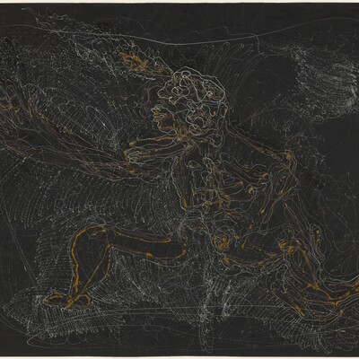 Thomas Rieck (1951-2022), Ohne Titel, 1994, 60,5 x 85,3 cm, Tusche, Acryl, Lack, Hamburger Kunsthalle, Kupferstichkabinett