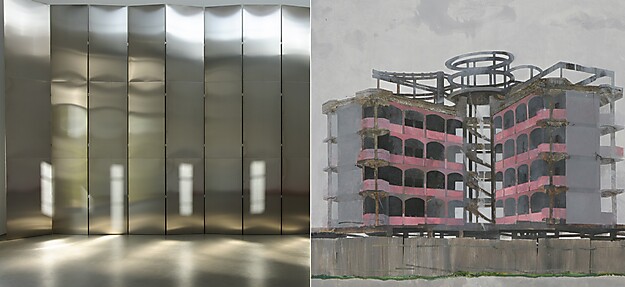 links: Installationsansicht Thea Djordjadze, portio n. Portikus, Fankfurt a.M, Foto, Diana Pfammatter, rechts: Detail, Edi Hila, House Surrounded by Wall, 2000, (c) Edi Hila, Foto: Rebecca Fanuele links: Installationsansicht Thea Djordjadze, portio n. Portikus, Fankfurt a.M, Foto, Diana Pfammatter, rechts: Detail, Edi Hila, House Surrounded by Wall, 2000, (c) Edi Hila, Foto: Rebecca Fanuele